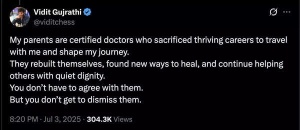 Chess Star Vidit Gujrathi Defends Family's Medical Titles in Heated Online Exchange
